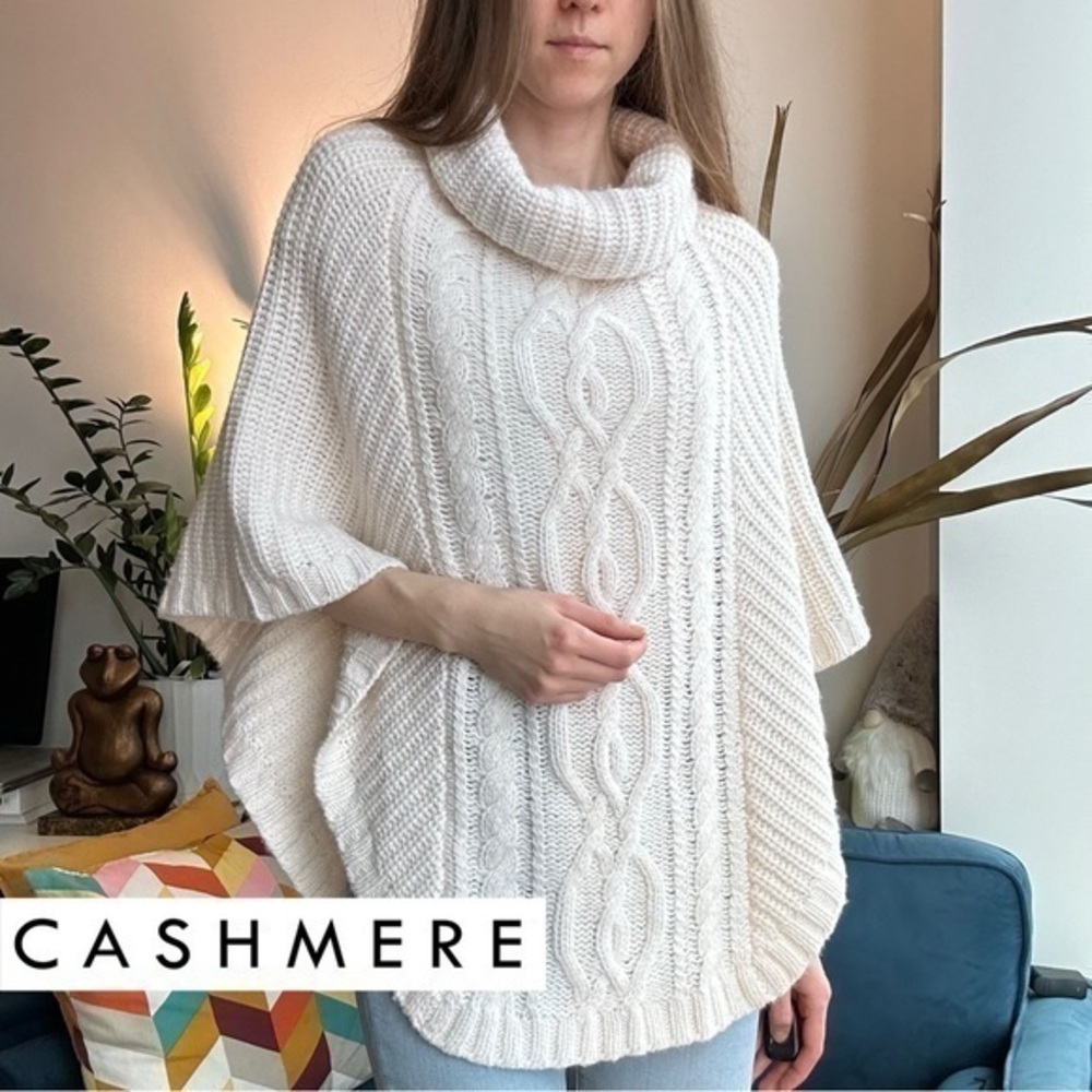 Autumn Cashmere Ivory Turtleneck Chunky Sweater Poncho XS